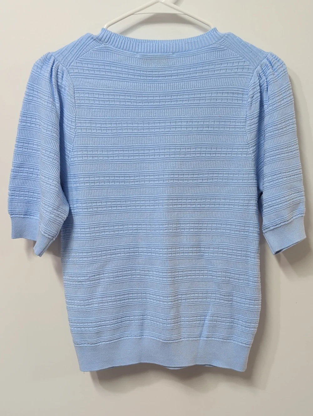 Free Assembly Polished Blue Puff Sleeve Knit Sweater Tee Size Small